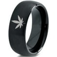thumbnail image 1 of Tungsten Marijuana Weed Cannabis Leaf Band Ring 8mm Men Women Comfort Fit Black Dome Brushed Polished, 1 of 4