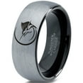 thumbnail image 1 of Tungsten Marlin Marlins Sea Animal Creature Fish Band Ring 8mm Men Women Comfort Fit Black Dome Brushed Gray Polished, 1 of 4