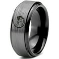 thumbnail image 1 of Tungsten Marlin Marlins Sea Animal Creature Fish Band Ring 8mm Men Women Comfort Fit Black Step Bevel Edge Brushed Gray Polished, 1 of 4