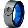 thumbnail image 1 of Tungsten Marlin Marlins Sea Animal Creature Fish Band Ring 8mm Men Women Comfort Fit Blue Flat Cut Brushed Gray Polished, 1 of 4