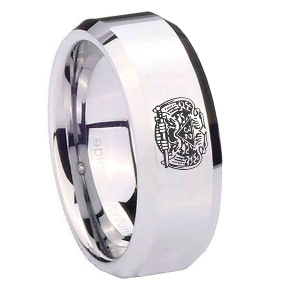 Tungsten Masonic 32 Degree Freemason 8mm Glossy Gray Polished Beveled Edges Men Ring