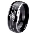 thumbnail image 1 of Tungsten Masonic 32 Duo Line Freemason 8mm Glossy Black 2 Tone Dome Polished Edges Men Ring, 1 of 2