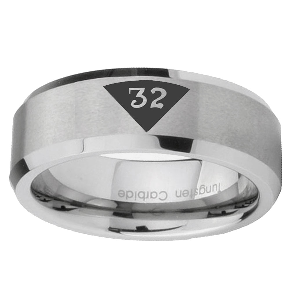 Tungsten Masonic 32 Triangle Design Freemason 8mm Glossy Brushed Gray ...