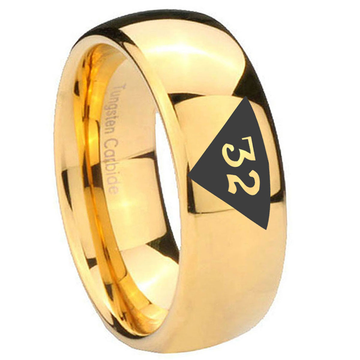 Tungsten Masonic 32 Triangle Design Freemason 8mm Glossy Gold Plated ...