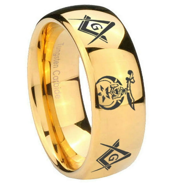 Tungsten Masonic Shriners 8mm Glossy 18K Yellow Gold Dome Polished Men Ring