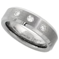 thumbnail image 1 of Tungsten Matte Beveled Edges 3 Stone Diamond Wedding Band Rings 6mm, 1 of 1