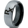 thumbnail image 1 of Tungsten Medical Prescription Pharmacy Symbol Band Ring 8mm Men Women Comfort Fit Black Dome Brushed Gray Polished, 1 of 4