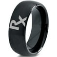 thumbnail image 1 of Tungsten Medical Prescription Pharmacy Symbol Band Ring 8mm Men Women Comfort Fit Black Dome Brushed Polished, 1 of 4