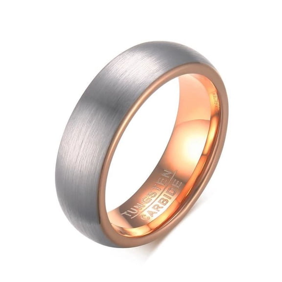 Tungsten Men's Wedding Band with Silver Plated Brushed Finish | Rose Gold Plated Interior | 6mm Comfort Fit Men's Engagement Ring | Lifetime Warranty