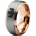 thumbnail image 1 of Tungsten Middle Ages Castle Fortress Band Ring 8mm Men Women Comfort Fit 18k Rose Gold Step Bevel Edge Brushed Polished, 1 of 4