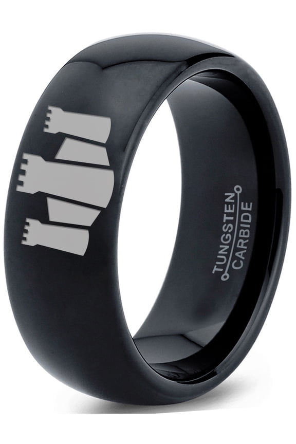 Tungsten Middle Ages Castle Fortress Band Ring 8mm Men Women Comfort Fit Black Dome Polished