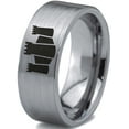 thumbnail image 1 of Tungsten Middle Ages Castle Fortress Band Ring 8mm Men Women Comfort Fit Gray Flat Cut Brushed Polished, 1 of 4