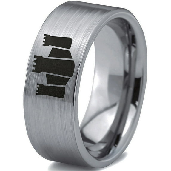 Tungsten Middle Ages Castle Fortress Band Ring 8mm Men Women Comfort Fit Gray Flat Cut Brushed Polished