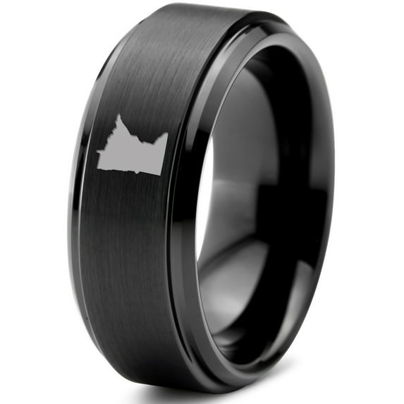 Tungsten Minnesota North Star State Band Ring 8mm Men Women Comfort Fit Black Step Bevel Edge Brushed Polished