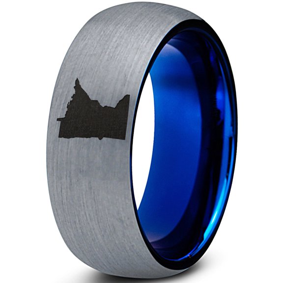 Tungsten Minnesota North Star State Band Ring 8mm Men Women Comfort Fit Blue Dome Brushed Gray Polished