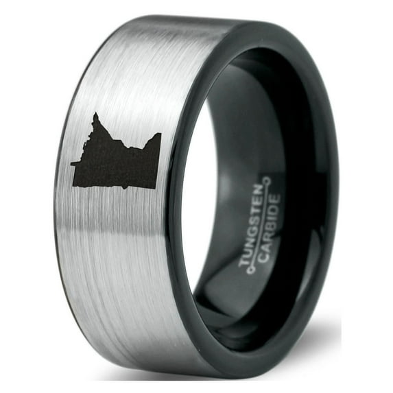 Tungsten Minnesota North Star State Band Ring 8mm Men Women Comfort Fit Brushed Gray Flat Cut Black Polished