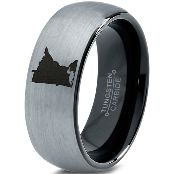 Tungsten Minnesota North Star State Common Loon Band Ring 8mm Men Women Comfort Fit Black Dome Brushed Gray Polished