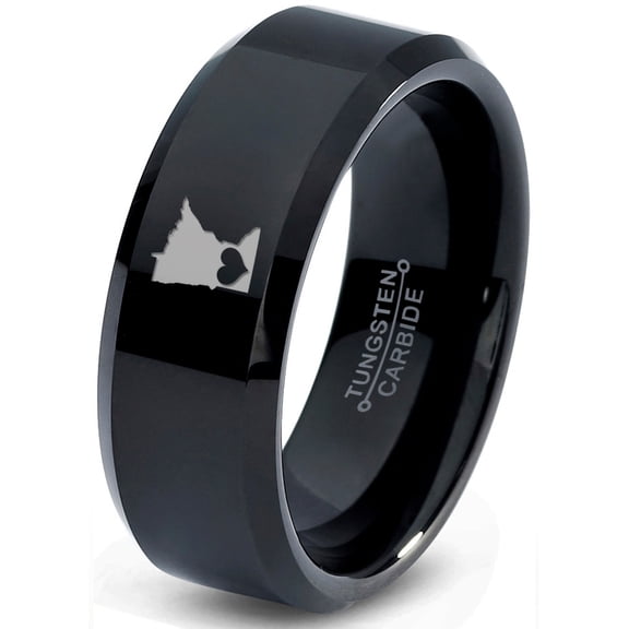 Tungsten Minnesota North Star State Heart Band Ring 8mm Men Women Comfort Fit Black Beveled Edge Polished