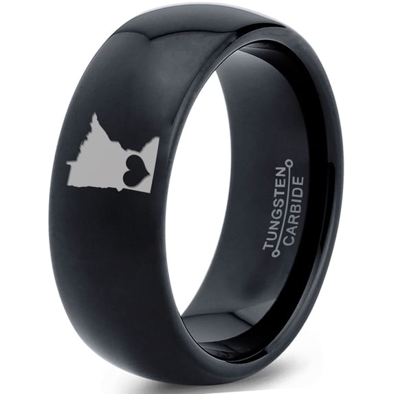 Tungsten Minnesota North Star State Heart Band Ring 8mm Men Women Comfort Fit Black Dome Polished