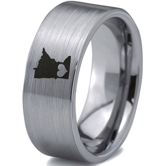 Tungsten Minnesota North Star State Heart Band Ring 8mm Men Women Comfort Fit Gray Flat Cut Brushed Polished
