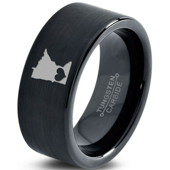 Tungsten Minnesota North Star State Heart Band Ring 9mm Men Women Comfort Fit Black Flat Cut Brushed Polished