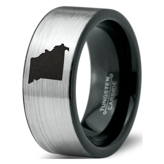 Tungsten Missouri Show Me State Band Ring 8mm Men Women Comfort Fit Brushed Gray Flat Cut Black Polished