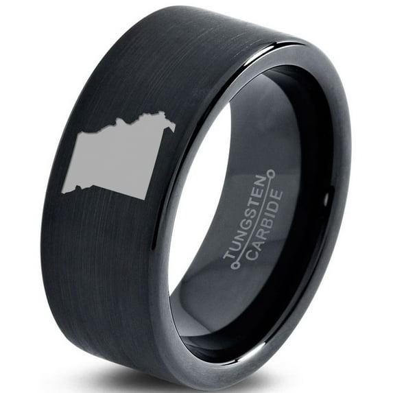 Tungsten Missouri Show Me State Band Ring 9mm Men Women Comfort Fit Black Flat Cut Brushed Polished