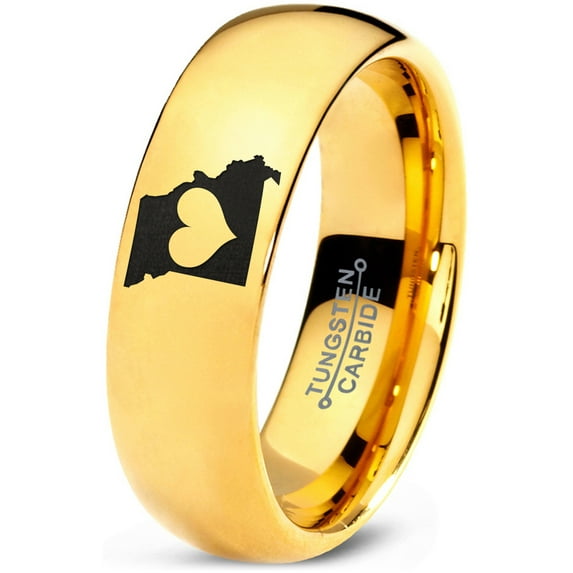 Tungsten Missouri Show Me State Heart Band Ring 7mm Men Women Comfort Fit 18k Rose Gold Dome Brushed Gray Polished