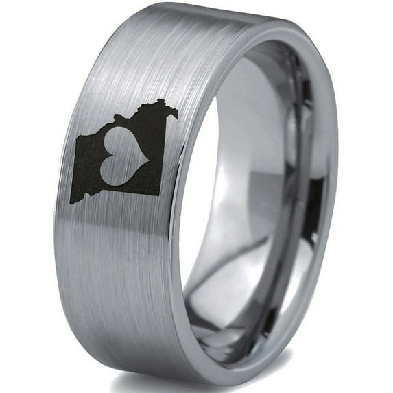 Tungsten Missouri Show Me State Heart Band Ring 8mm Men Women Comfort Fit Gray Flat Cut Brushed Polished