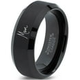 thumbnail image 1 of Tungsten Mom Typography Writing Band Ring 8mm Men Women Comfort Fit Black Beveled Edge Brushed Polished, 1 of 4