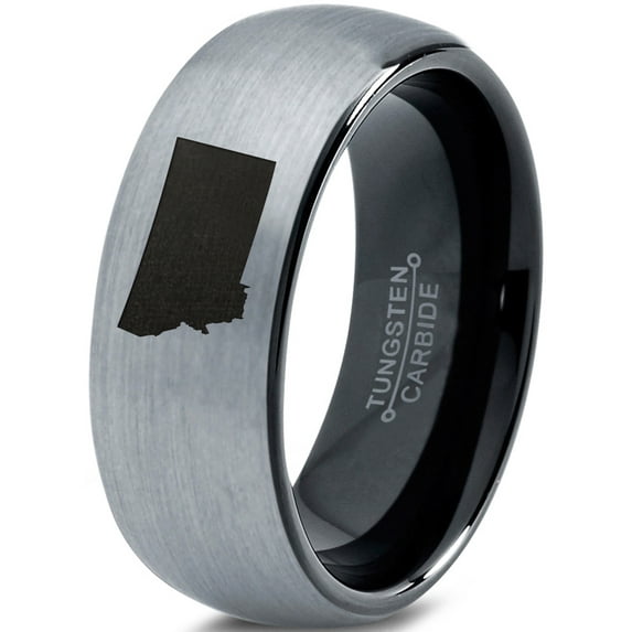 Tungsten Montana The Treasure State Band Ring 8mm Men Women Comfort Fit Black Dome Brushed Gray Polished