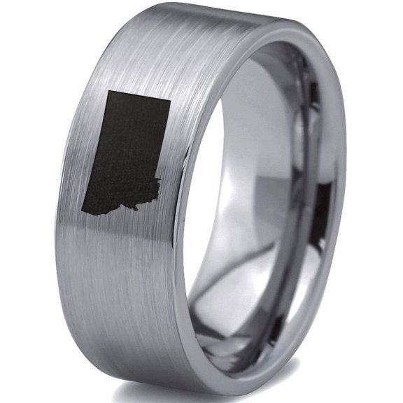 Tungsten Montana The Treasure State Band Ring 8mm Men Women Comfort Fit Gray Flat Cut Brushed Polished