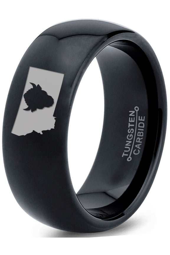 Tungsten Montana The Treasure State Bison Band Ring 8mm Men Women Comfort Fit Black Dome Polished