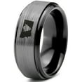 thumbnail image 1 of Tungsten Montana The Treasure State Bison Band Ring 8mm Men Women Comfort Fit Black Step Bevel Edge Brushed Gray Polished, 1 of 4