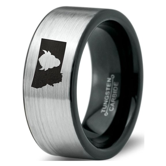 Tungsten Montana The Treasure State Bison Band Ring 8mm Men Women Comfort Fit Brushed Gray Flat Cut Black Polished