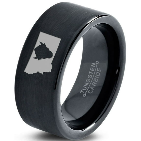 Tungsten Montana The Treasure State Bison Band Ring 9mm Men Women Comfort Fit Black Flat Cut Brushed Polished