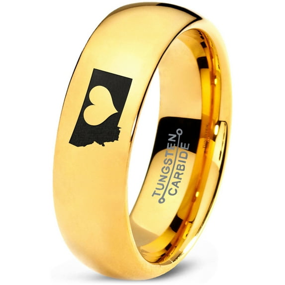 Tungsten Montana The Treasure State Heart Band Ring 7mm Men Women Comfort Fit 18k Yellow Gold Dome Polished