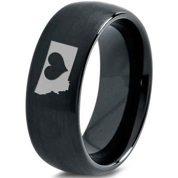 Tungsten Montana The Treasure State Heart Band Ring 8mm Men Women Comfort Fit Black Dome Brushed Polished