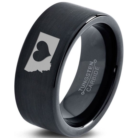 Tungsten Montana The Treasure State Heart Band Ring 9mm Men Women Comfort Fit Black Flat Cut Brushed Polished