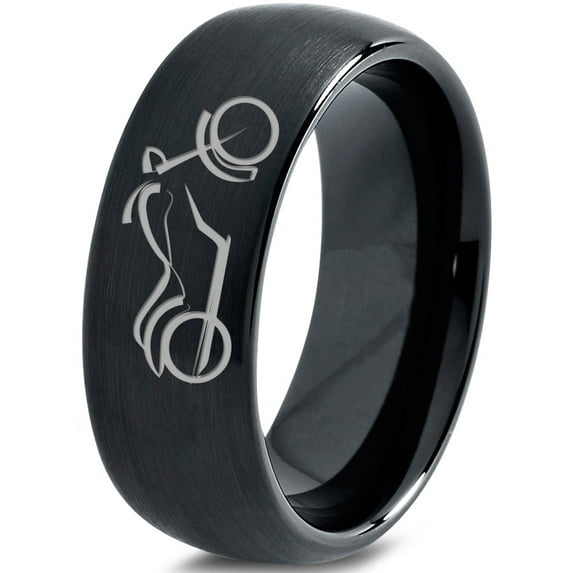 Tungsten Motorcycle Bike Motor Bicycle Band Ring 8mm Men Women Comfort Fit Black Dome Brushed Polished