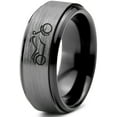 thumbnail image 1 of Tungsten Motorcycle Bike Motor Bicycle Band Ring 8mm Men Women Comfort Fit Black Step Bevel Edge Brushed Gray Polished, 1 of 4