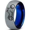 thumbnail image 1 of Tungsten Motorcycle Bike Motor Bicycle Band Ring 8mm Men Women Comfort Fit Blue Dome Brushed Gray Polished, 1 of 4