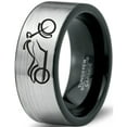 thumbnail image 1 of Tungsten Motorcycle Bike Motor Bicycle Band Ring 8mm Men Women Comfort Fit Brushed Gray Flat Cut Black Polished, 1 of 4