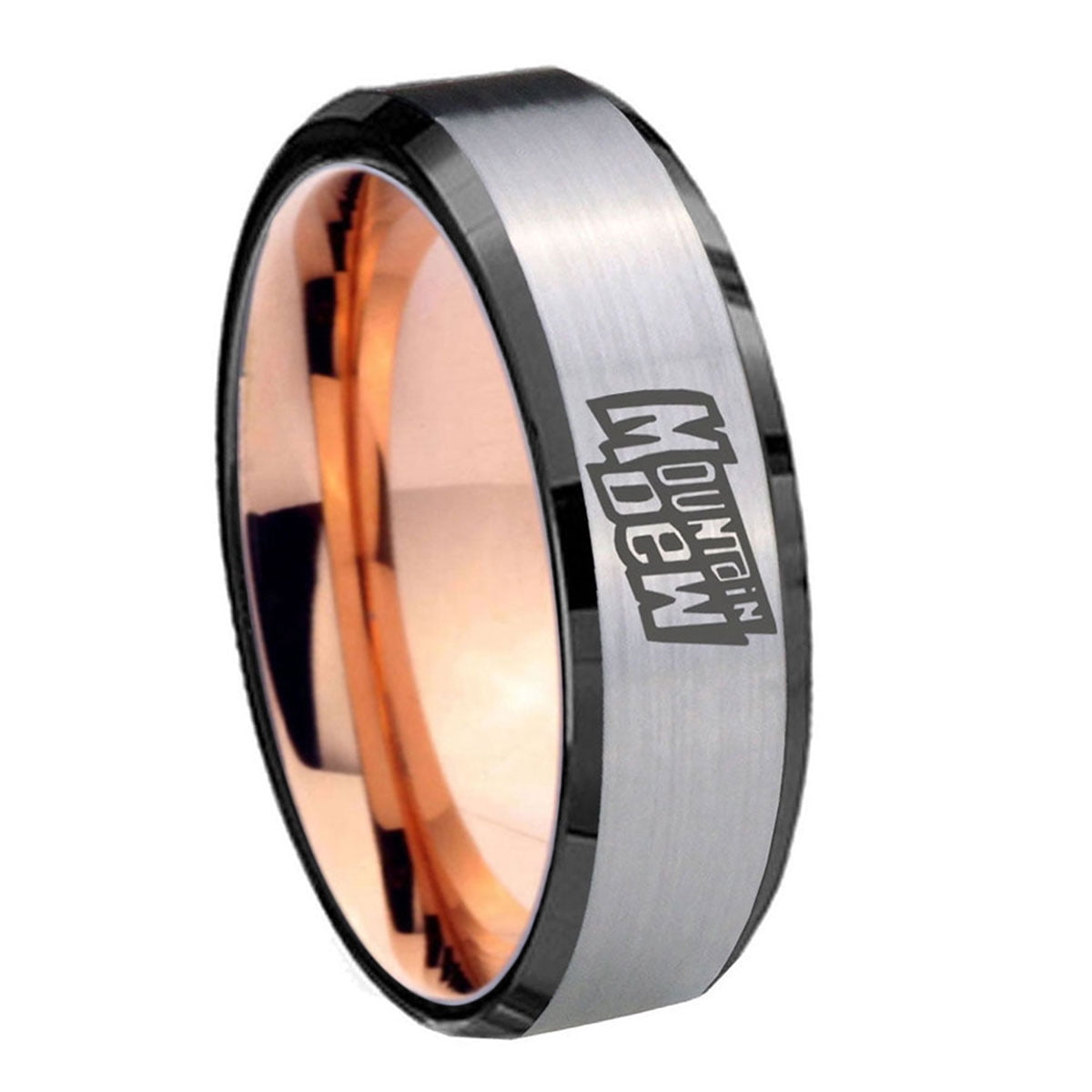 Tungsten Mountain Dew 8mm Gray Polished Beveled Edge Men's Ring