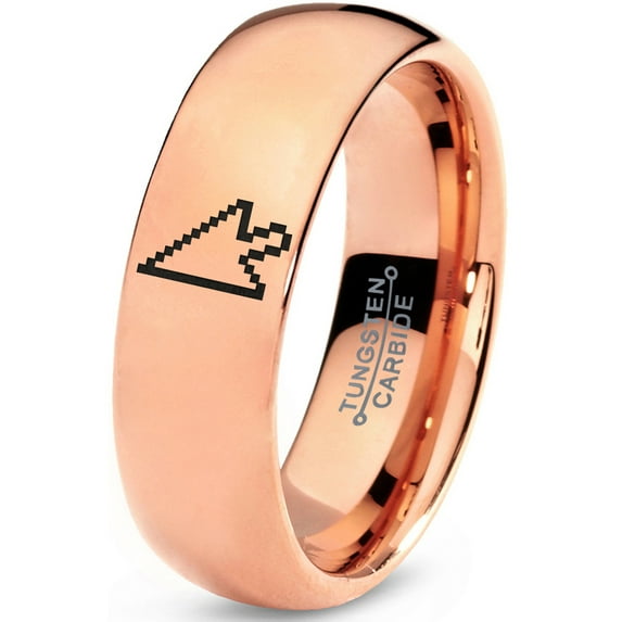 Tungsten Mouse Arrow Pointer Cursor Band Ring 7mm Men Women Comfort Fit 18k Rose Gold Dome Polished