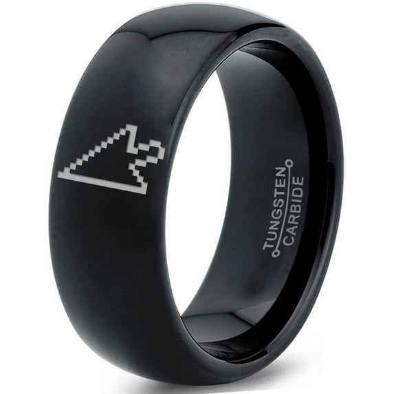 Tungsten Mouse Arrow Pointer Cursor Band Ring 8mm Men Women Comfort Fit Black Dome Polished