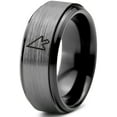 thumbnail image 1 of Tungsten Mouse Arrow Pointer Cursor Band Ring 8mm Men Women Comfort Fit Black Step Bevel Edge Brushed Gray Polished, 1 of 4