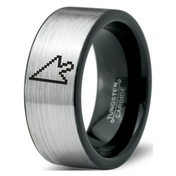 Tungsten Mouse Arrow Pointer Cursor Band Ring 8mm Men Women Comfort Fit Brushed Gray Flat Cut Black Polished