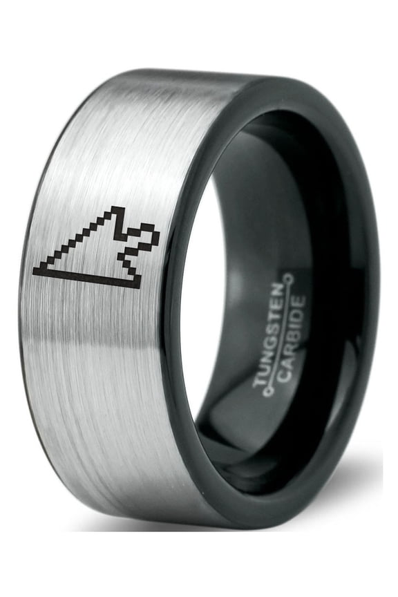 Tungsten Mouse Arrow Pointer Cursor Band Ring 8mm Men Women Comfort Fit Brushed Gray Flat Cut Black Polished