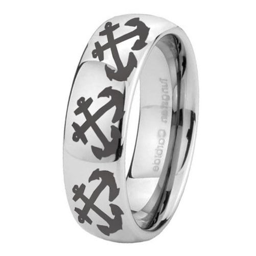 Tungsten Multiple Anchor 8mm Mirror Gray Polished Dome Men Ring ...